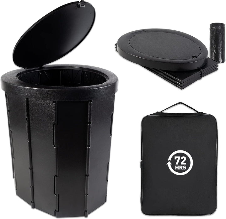 72HRS Collapsible Portable Toilet With Bucket (Including 12 Toilet Bags)